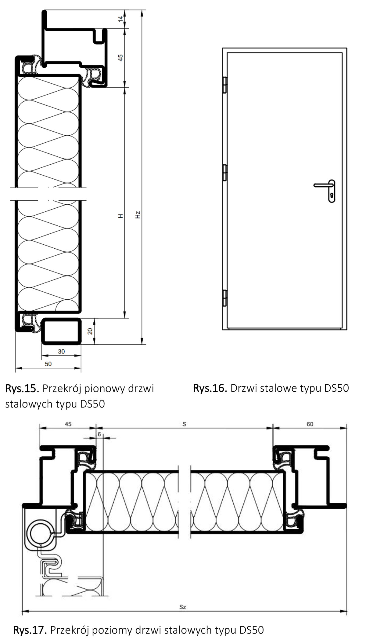 Drzwi stalowe Typ DS50 jednoskrzydłowe schemat
